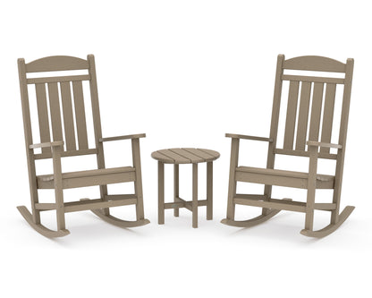 POLYWOOD Presidential 3-Piece Rocker Set with Round Side Table in Vintage Sahara