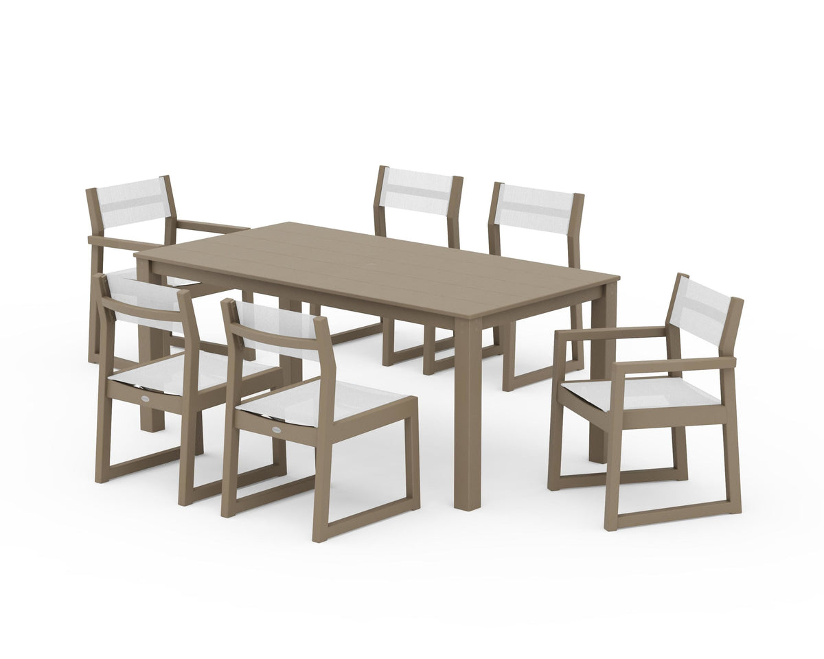 POLYWOOD EDGE Sling 7-Piece Parsons Dining Set in Vintage Sahara / White