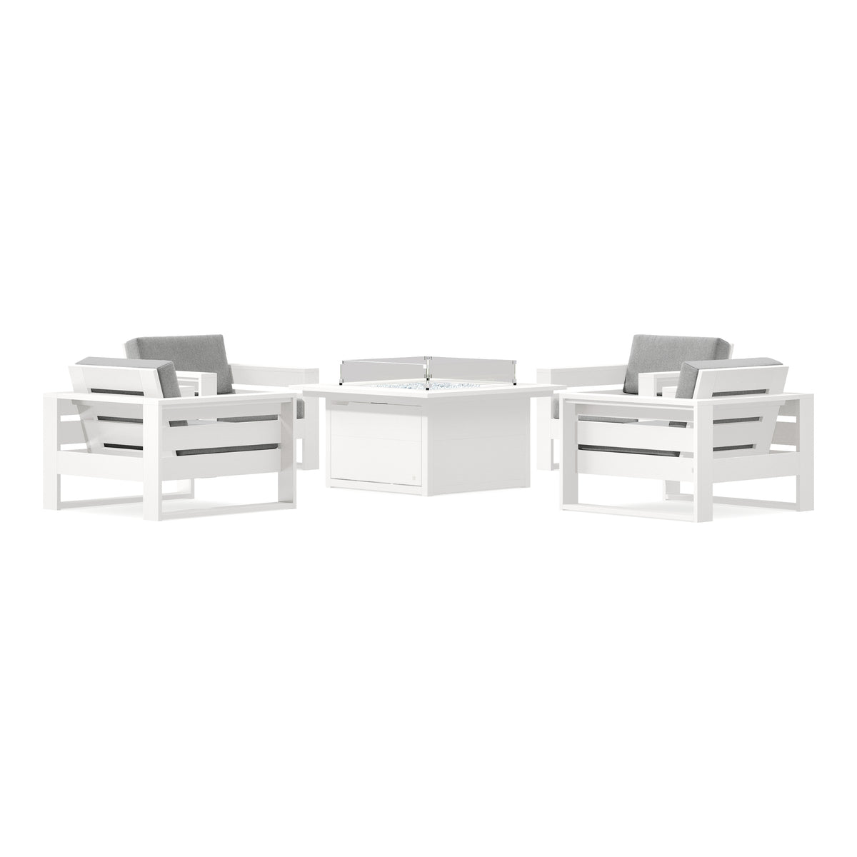 POLYWOOD PW Designer Series Latitude 5-Piece Lounge Fire Table Set in Vintage White / Grey Mist