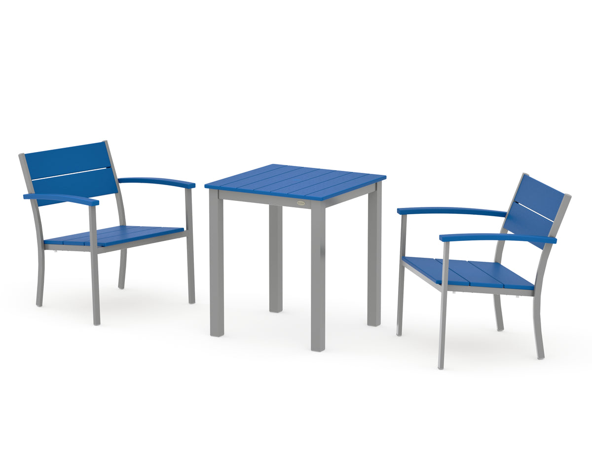 POLYWOOD Main Street 3-Piece Square Dining Set in Silver / Pacific Blue