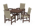 POLYWOOD Coastal Woven High-Back 5-Piece Farmhouse Dining Set with Trestle Legs in Mahogany / Dune Grass