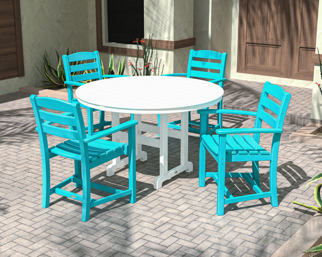 POLYWOOD La Casa Café 5-Piece Round Farmhouse Dining Set in an outdoor setting
