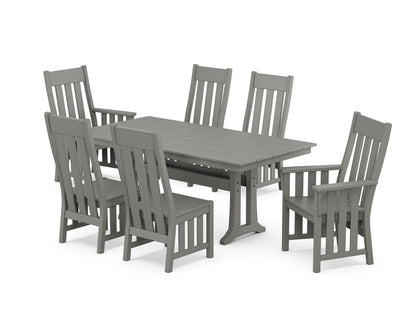POLYWOOD Acadia 7-Piece Farmhouse Dining Set with Trestle Legs in Slate Grey