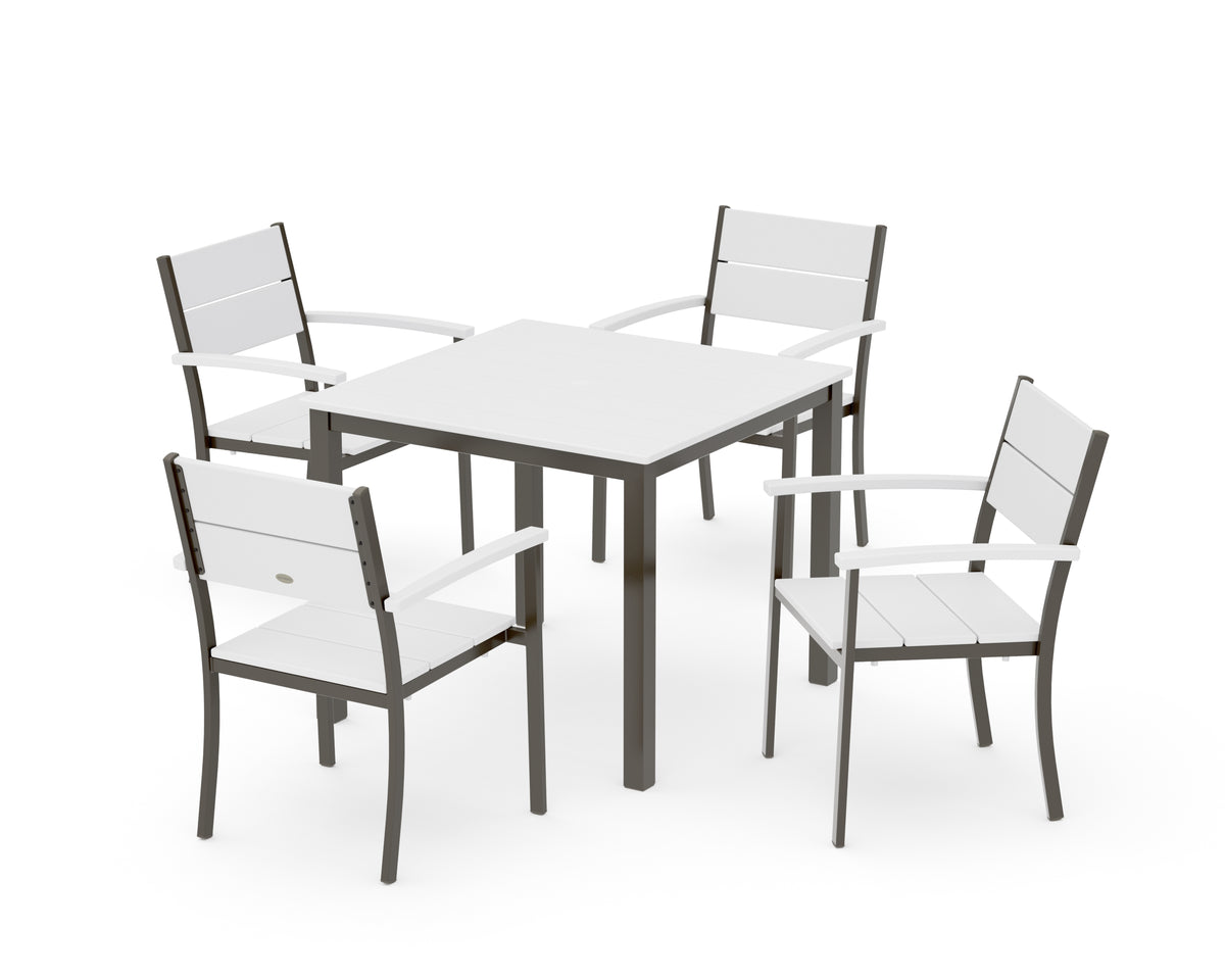 POLYWOOD Main Street 5-Piece Dining Set with Main Street 36" x 36" Dining Table in Bronze / White