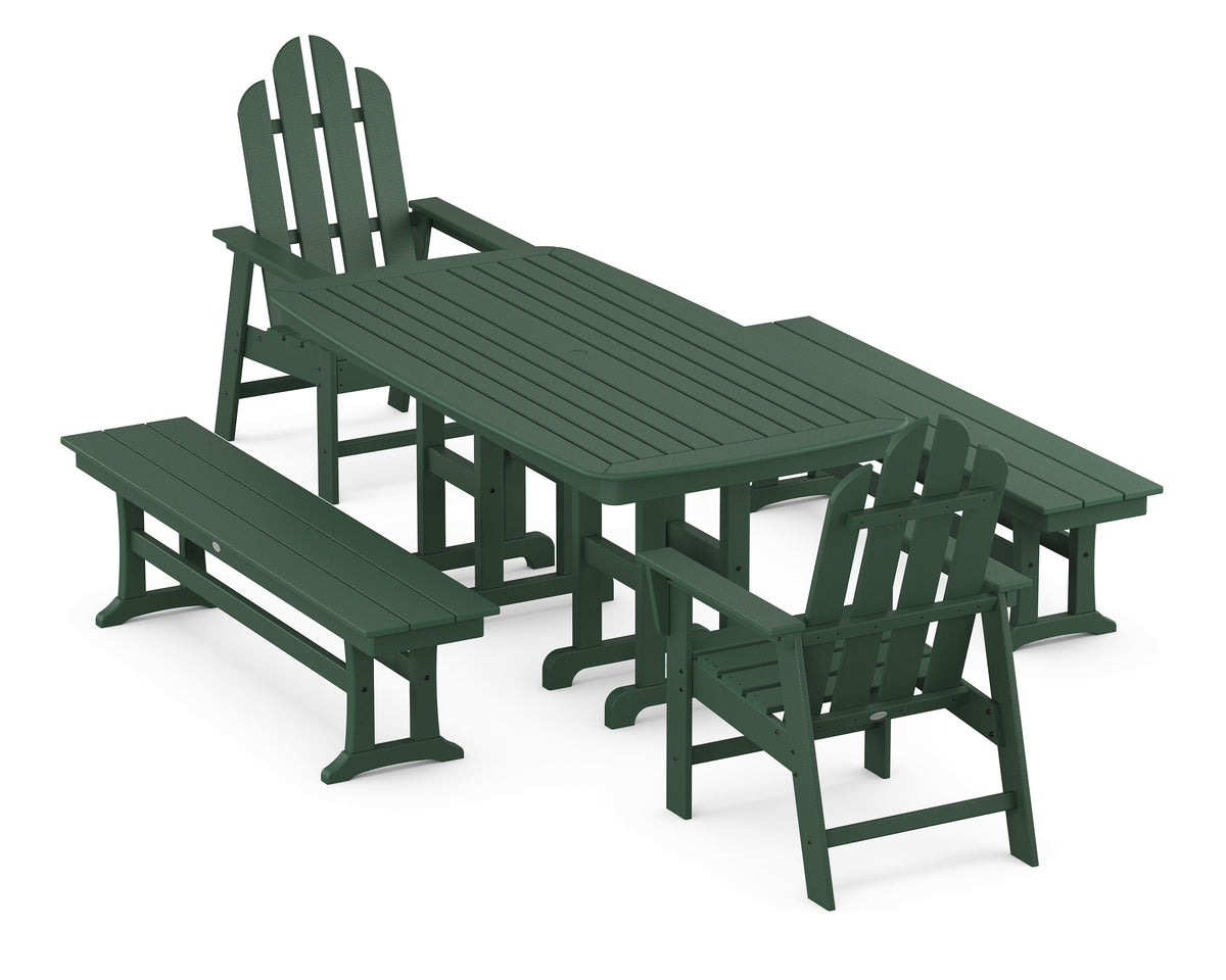 POLYWOOD Long Island 5-Piece Dining Set with Benches - 37" x 72" Table in Green