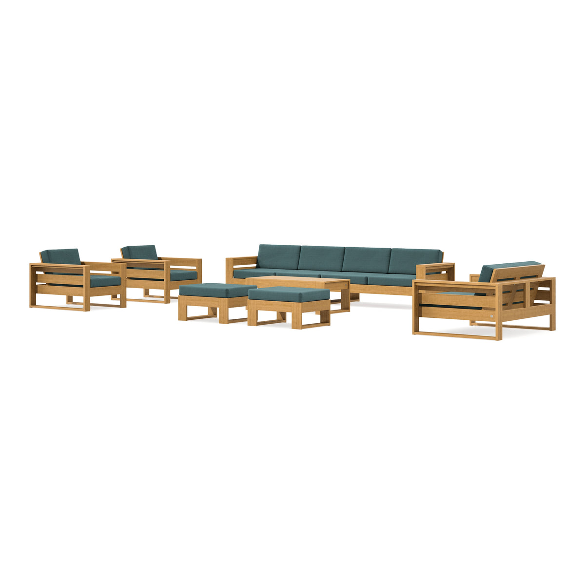 POLYWOOD PW Designer Series Latitude 8-Piece Lounge Sofa Set in Natural / Ocean Teal