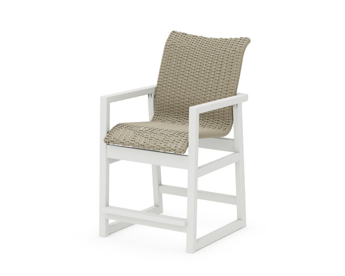 POLYWOOD EDGE Woven Counter Arm Chair in White / Dune Grass