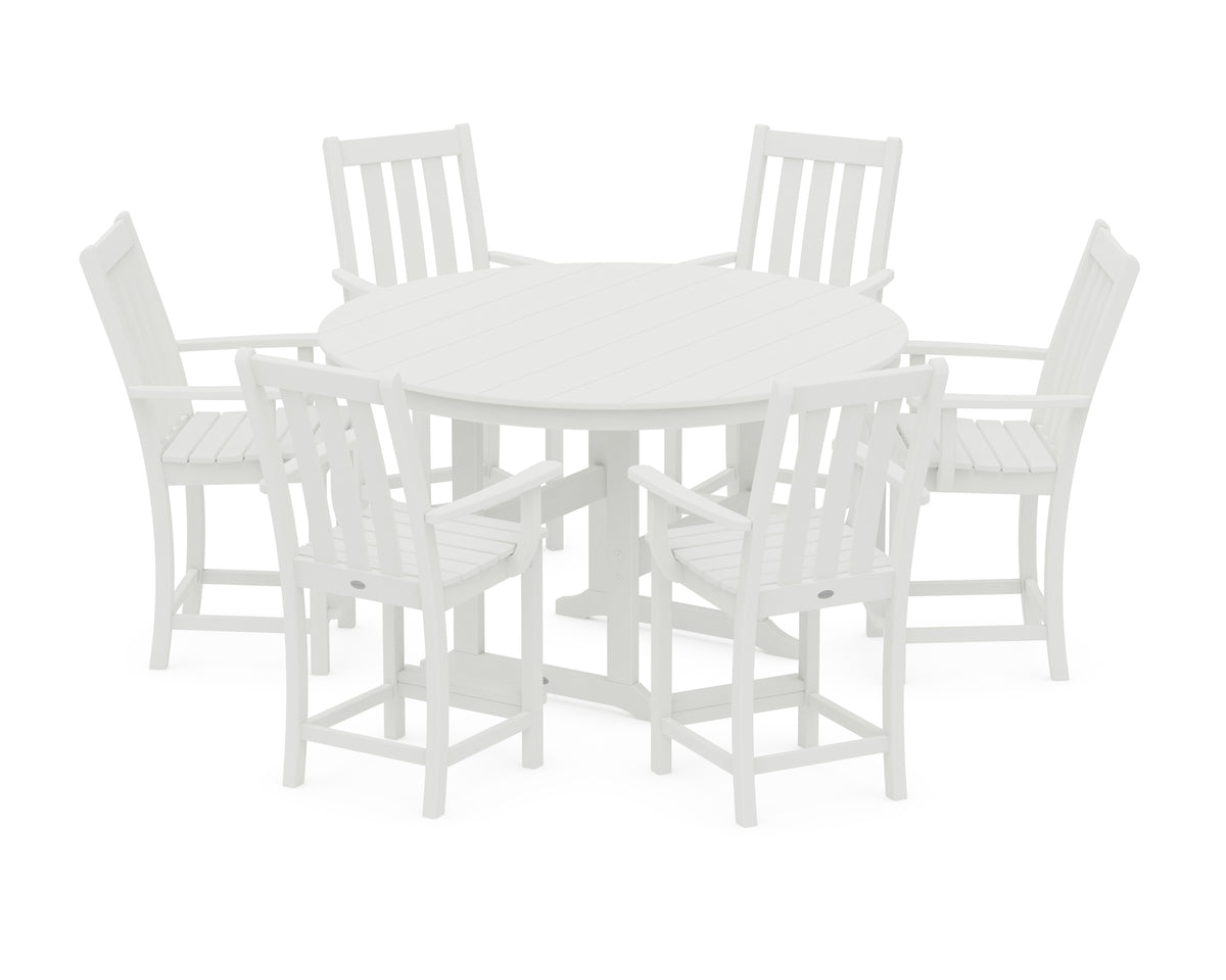 POLYWOOD Vineyard 7-Piece Arm Chair Round Farmhouse Counter Set in Vintage White