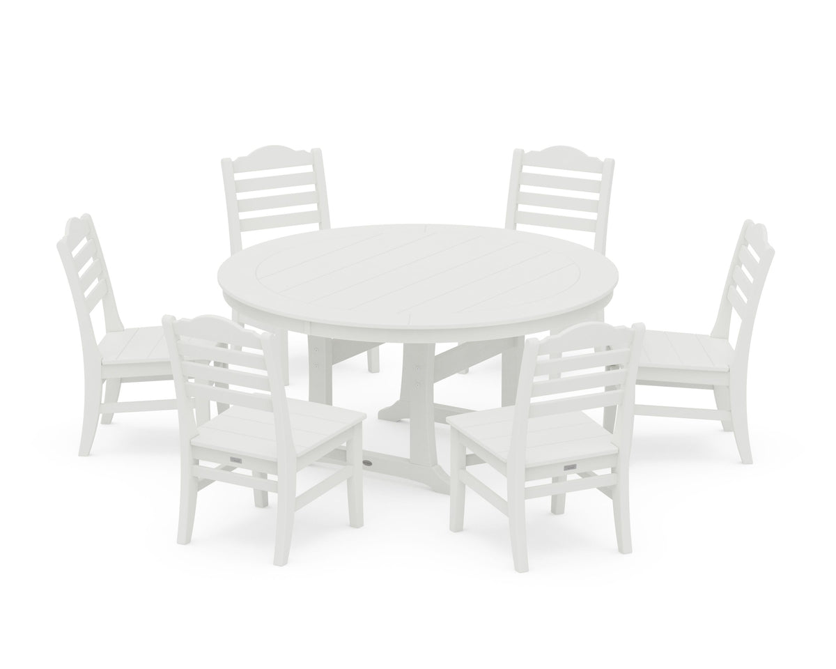 POLYWOOD Savannah 7-Piece Side Chair Round Dining Set in Vintage White