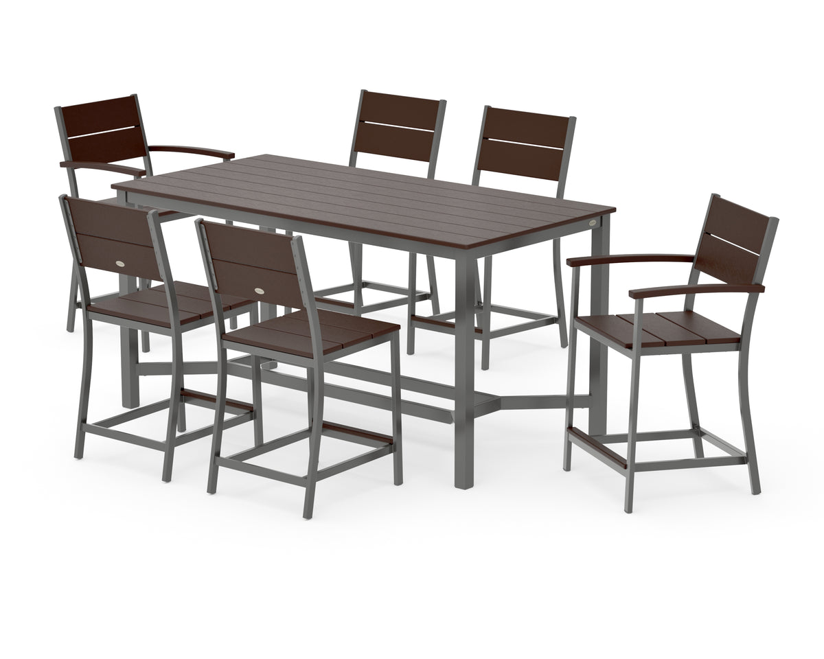 POLYWOOD Main Street 7-Piece Counter Set in Charcoal / Mahogany