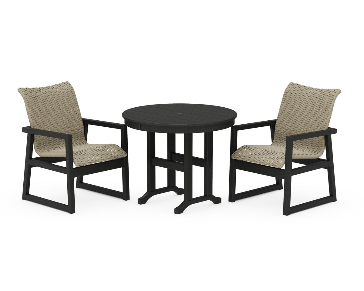 POLYWOOD EDGE Woven 3-Piece Farmhouse Dining Set in Black / Dune Grass