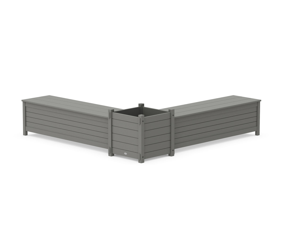 POLYWOOD 60" Nautical L-Shaped Planter Storage Bench Set - Large in Slate Grey