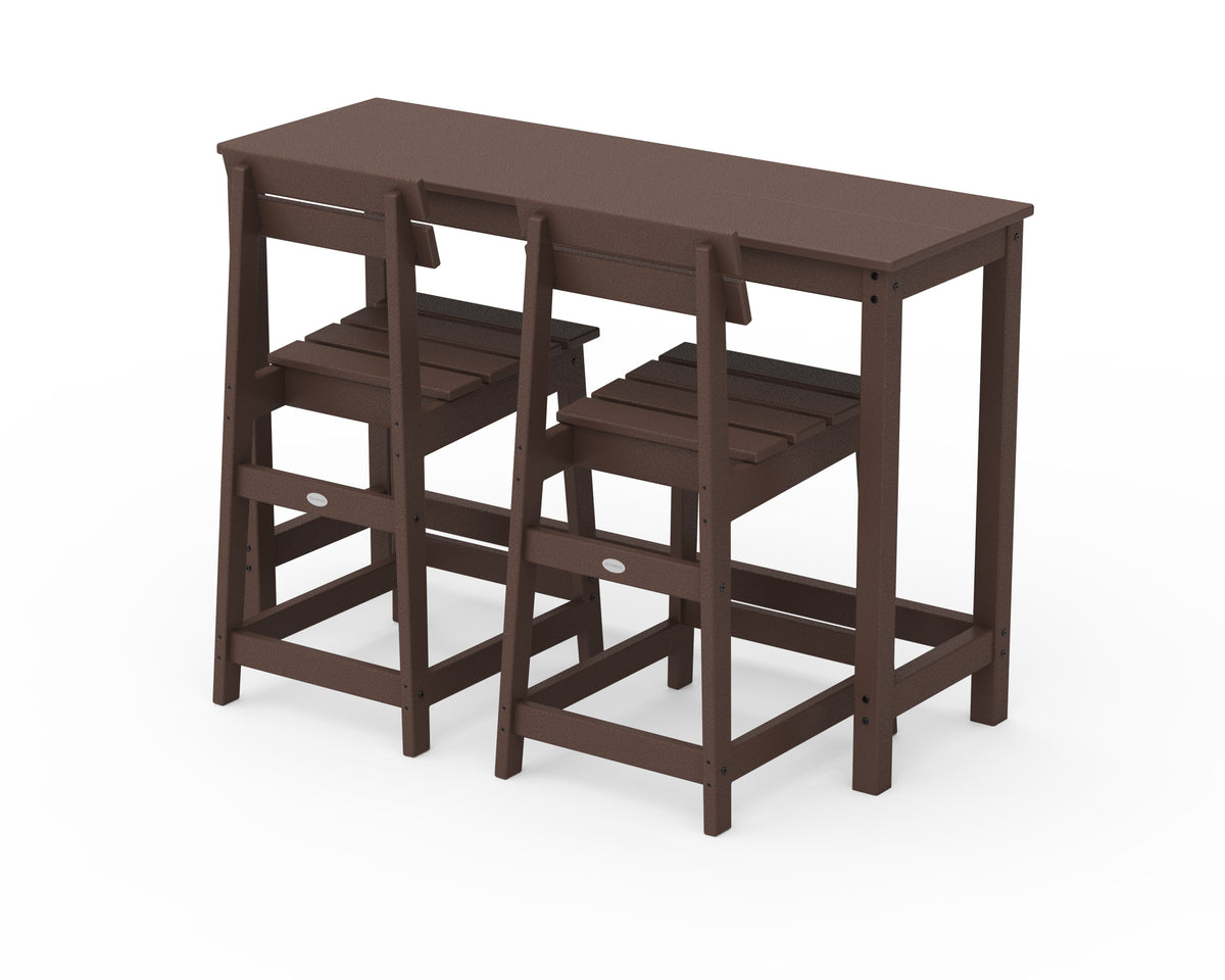 POLYWOOD Modern Studio Plaza Counter Chair 3-Piece Balcony Set in Mahogany