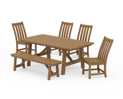 POLYWOOD Vineyard 6-Piece Rustic Farmhouse Side Chair Dining Set with Bench in Natural