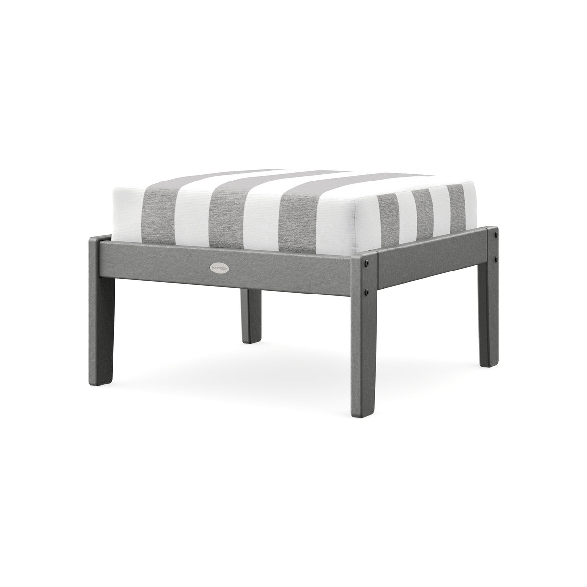 POLYWOOD Braxton Deep Seating Ottoman in Slate Grey / Cabana Stripe Grey Mist