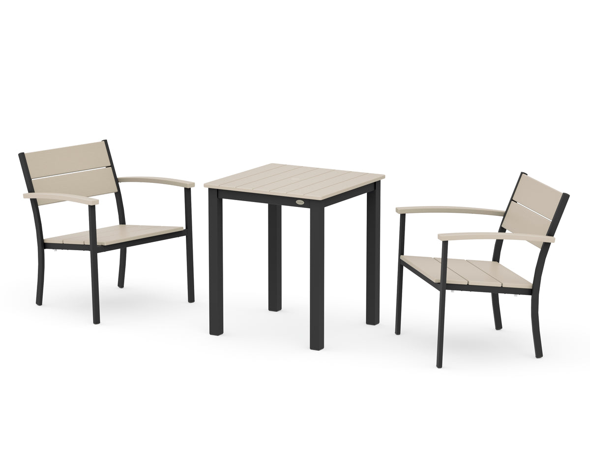 POLYWOOD Main Street 3-Piece Square Dining Set in Black / Sand