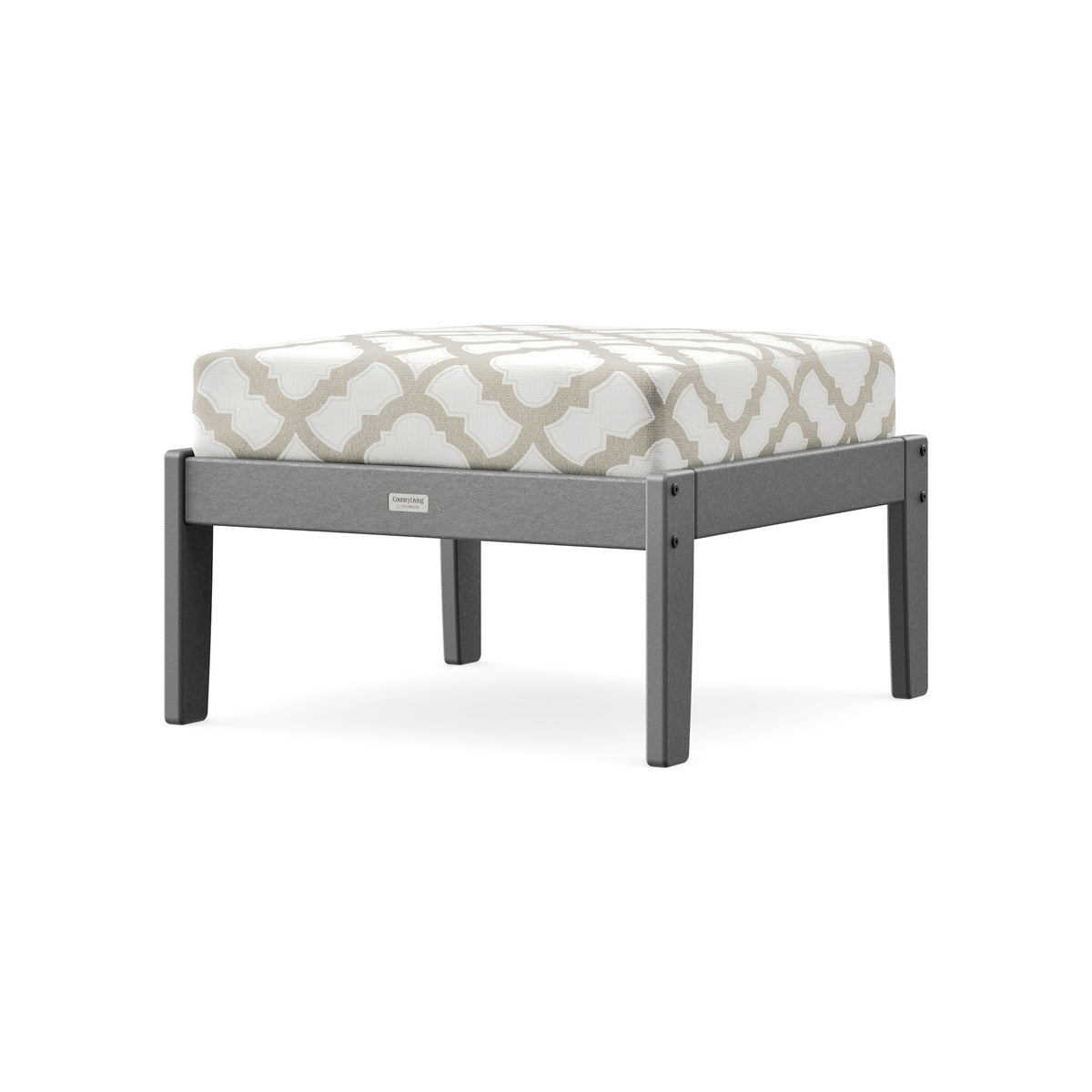 POLYWOOD Cottage Deep Seating Ottoman in Slate Grey / Trellis Dune Burlap