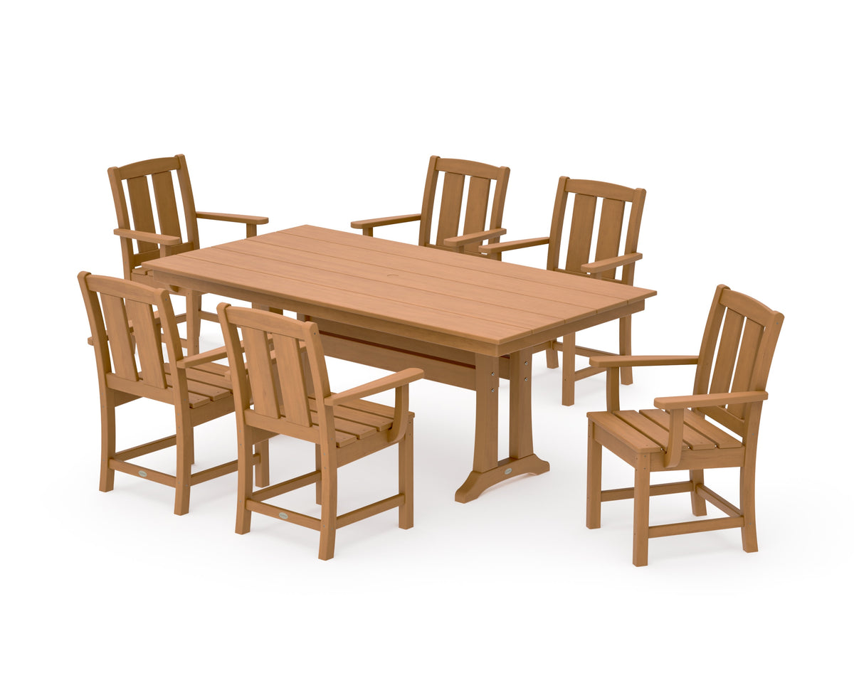 POLYWOOD Mission Arm Chair 7-Piece Farmhouse Dining Set with Trestle Legs in Natural