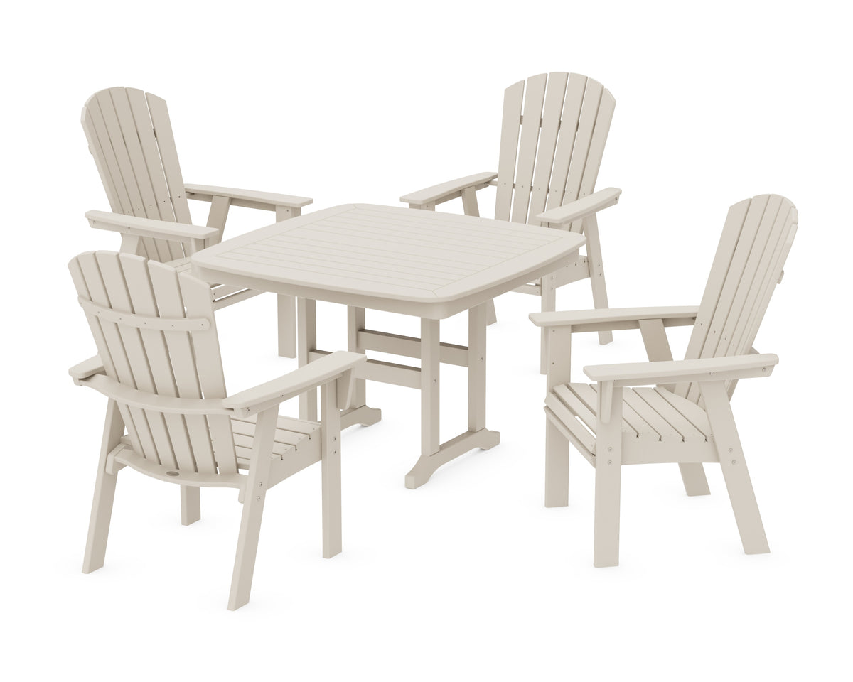 POLYWOOD Nautical Curveback Adirondack 5-Piece Dining Set - 44" Table in Sand
