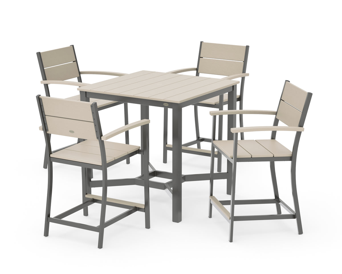POLYWOOD Main Street 5-Piece Counter Set in Charcoal / Sand