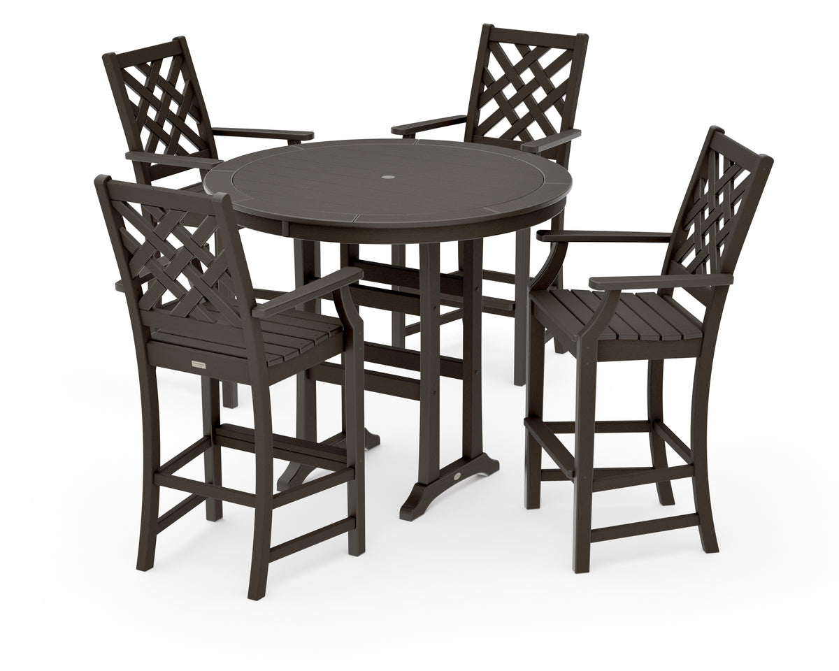 POLYWOOD Country Living Wovendale 5-Piece Round Bar Set in Vintage Coffee