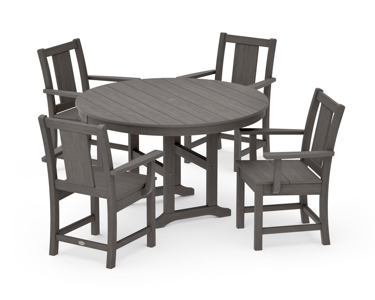 POLYWOOD Prairie 5-Piece Round Farmhouse Dining Set in Driftwood