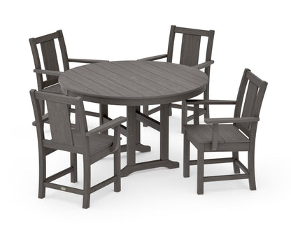 POLYWOOD Prairie 5-Piece Round Farmhouse Dining Set in Driftwood
