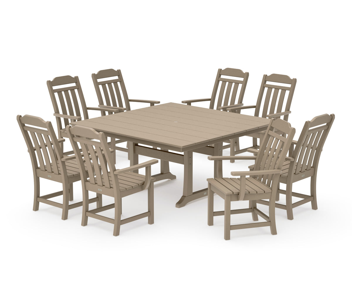 POLYWOOD Cottage 9-Piece Square Farmhouse Dining Set with Trestle Legs in Vintage Sahara