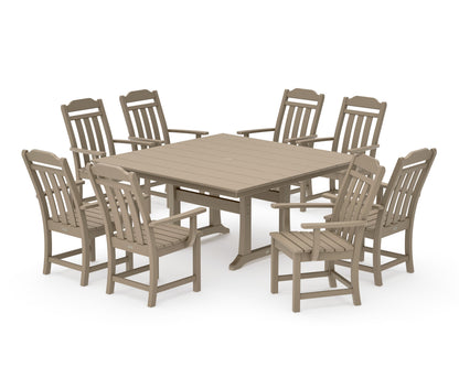 POLYWOOD Cottage 9-Piece Square Farmhouse Dining Set with Trestle Legs in Vintage Sahara