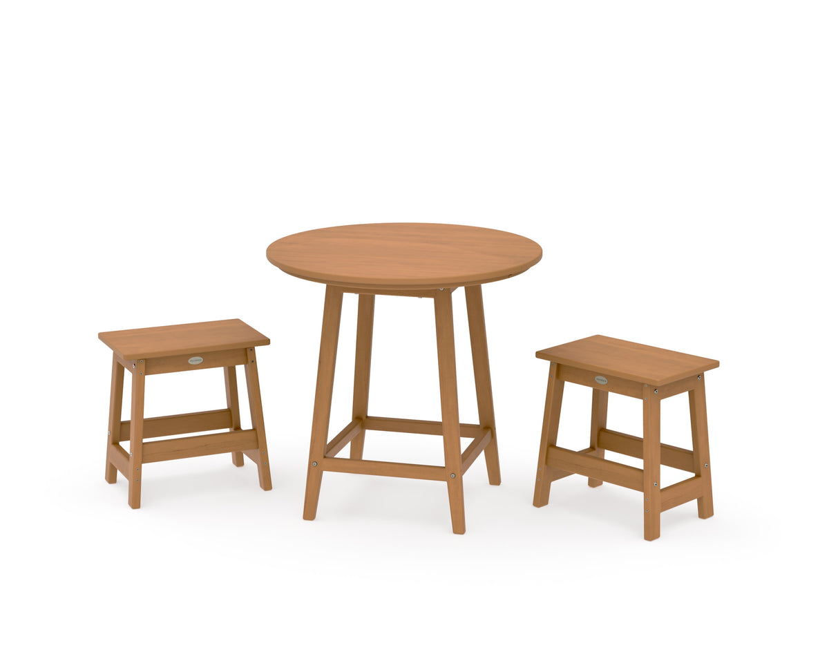 POLYWOOD Modern Studio Stool 3-Piece Round Bistro Set in Natural