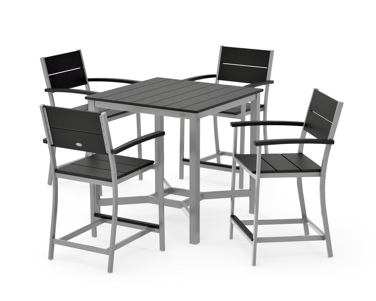 POLYWOOD Main Street 5-Piece Counter Set in Silver / Black