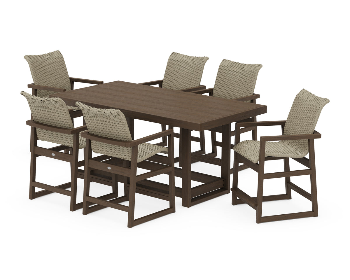 POLYWOOD EDGE Woven Arm Chair 7-Piece Counter Set in Kona / Dune Grass