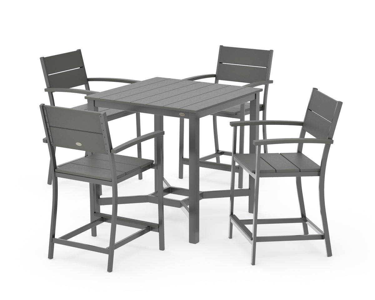 POLYWOOD Main Street 5-Piece Counter Set in Charcoal / Slate Grey