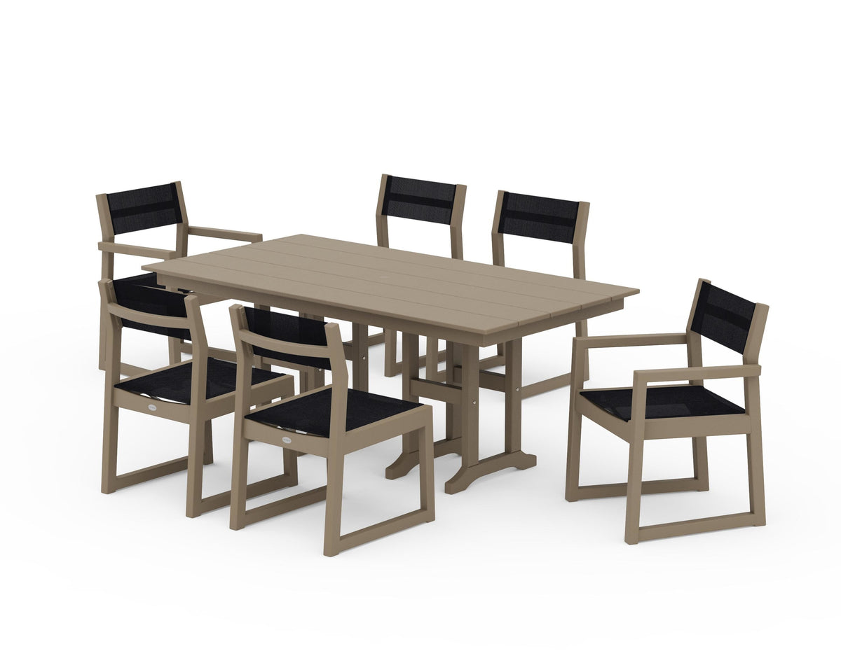 POLYWOOD EDGE Sling 7-Piece Farmhouse Dining Set in Vintage Sahara / Black