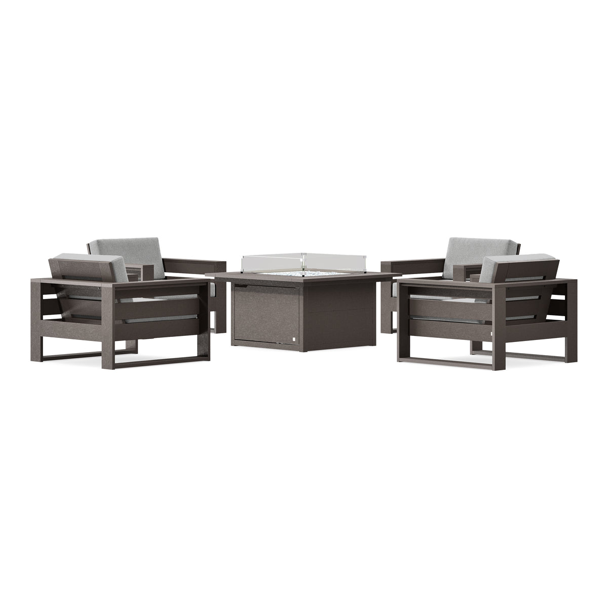 POLYWOOD PW Designer Series Latitude 5-Piece Lounge Fire Table Set in Vintage Coffee / Grey Mist