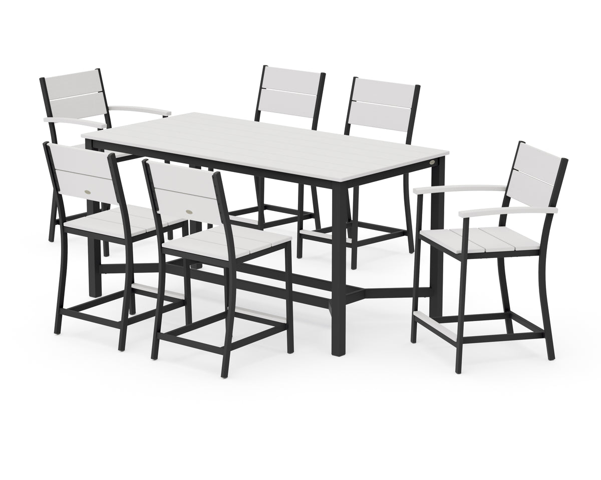 POLYWOOD Main Street 7-Piece Counter Set in Black / Vintage White