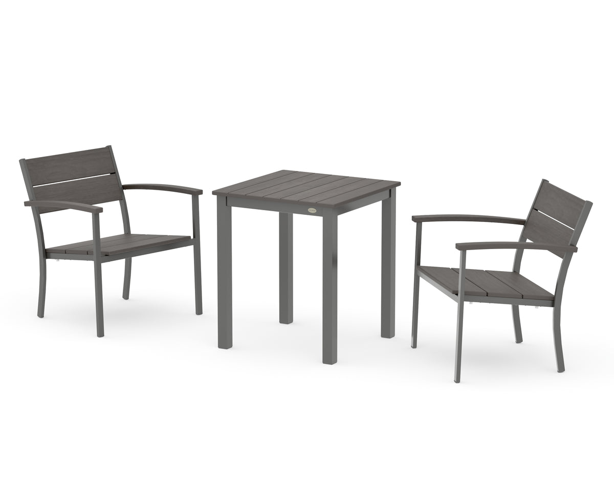 POLYWOOD Main Street 3-Piece Square Dining Set in Charcoal / Driftwood