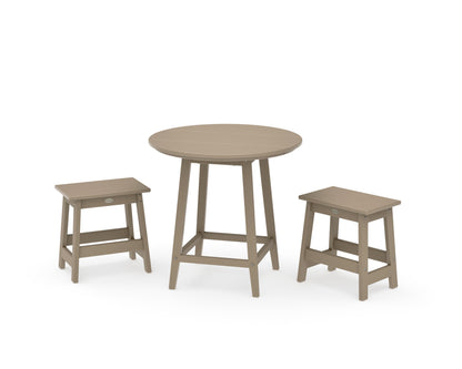 POLYWOOD Modern Studio Stool 3-Piece Round Bistro Set in Vintage Sahara