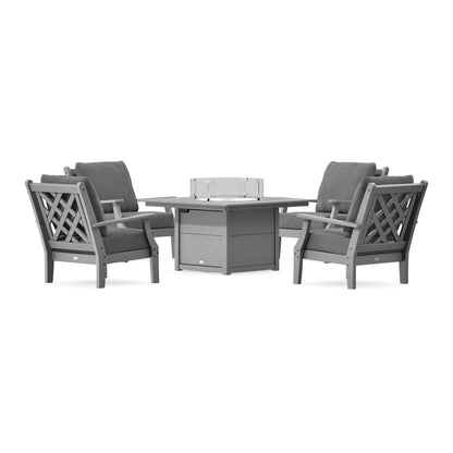 POLYWOOD Country Living Wovendale 5-Piece Deep Seating Set with Fire Pit Table in Slate Grey