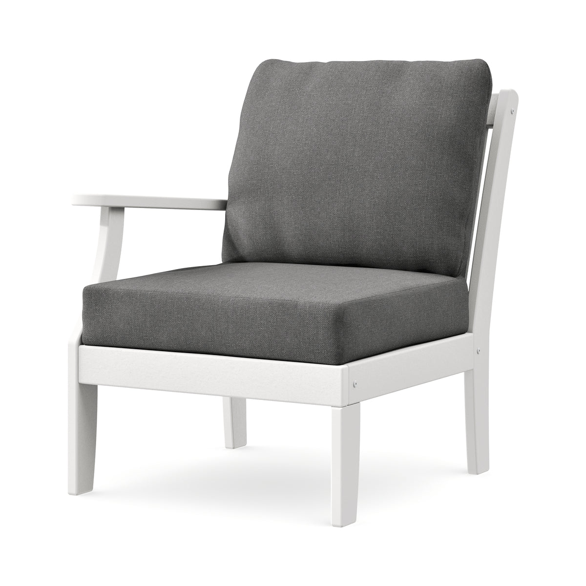 POLYWOOD Braxton Modular Left Arm Chair in White / Ash Charcoal