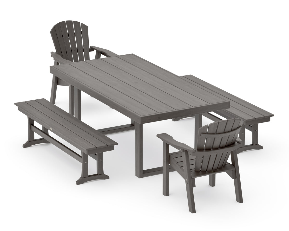 POLYWOOD Seashell 5-Piece Dining Set with Benches - 40" x 78" Table in Driftwood