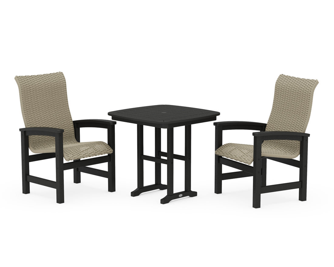 POLYWOOD Coastal Woven High-Back 3-Piece Dining Set in Black / Dune Grass