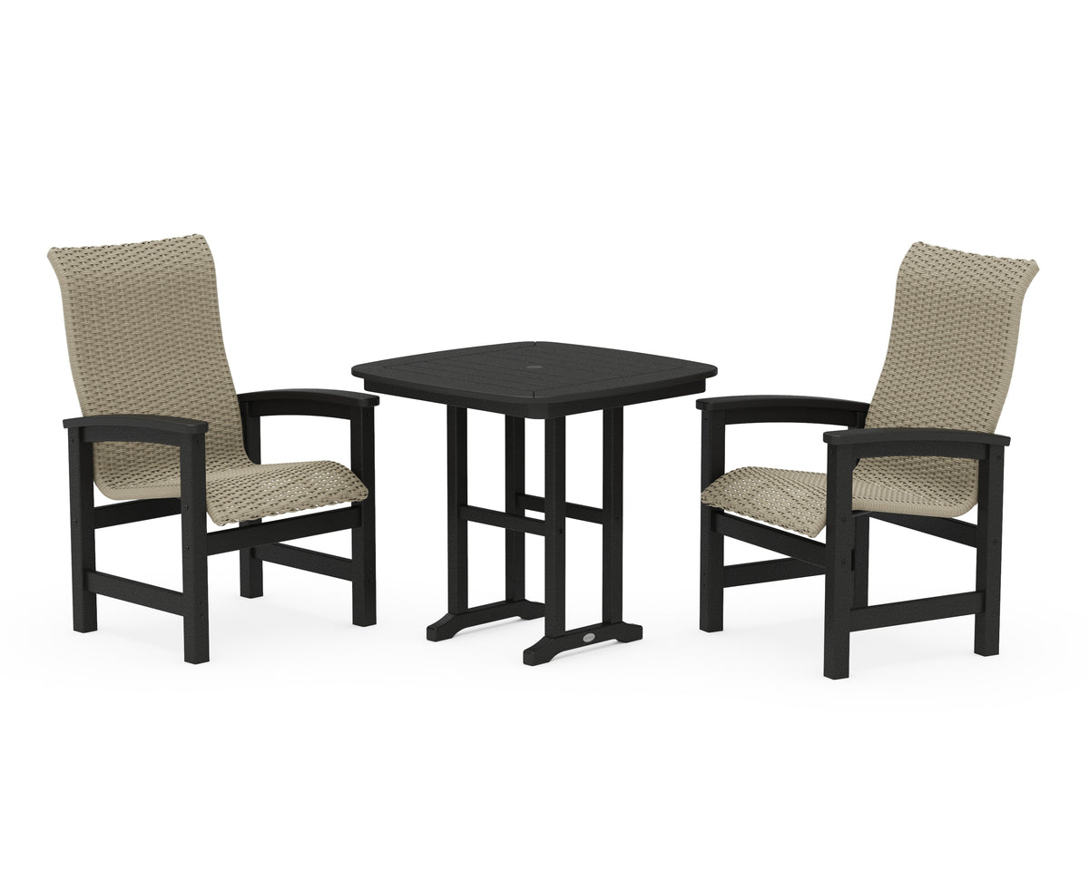 POLYWOOD Coastal Woven High-Back 3-Piece Dining Set in Black / Dune Grass
