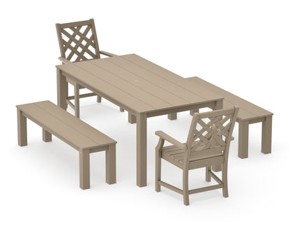 POLYWOOD Wovendale 5-Piece Parsons Dining Set with Benches in Vintage Sahara