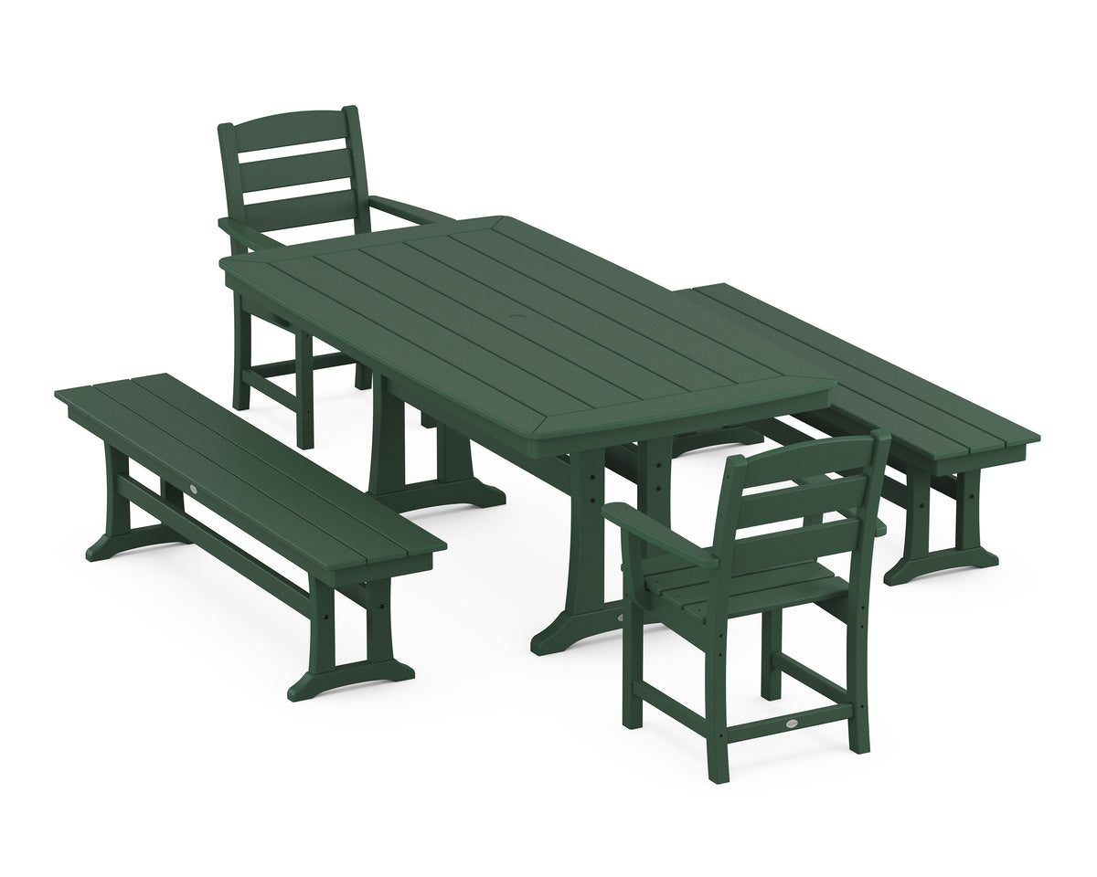 POLYWOOD Lakeside 5-Piece Dining Set with Trestle Legs - 38" x 73" Table in Green