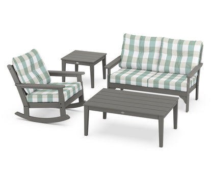 POLYWOOD Vineyard 4-Piece Deep Seating Rocker Set in Slate Grey / Buffalo Plaid Glacier Spa