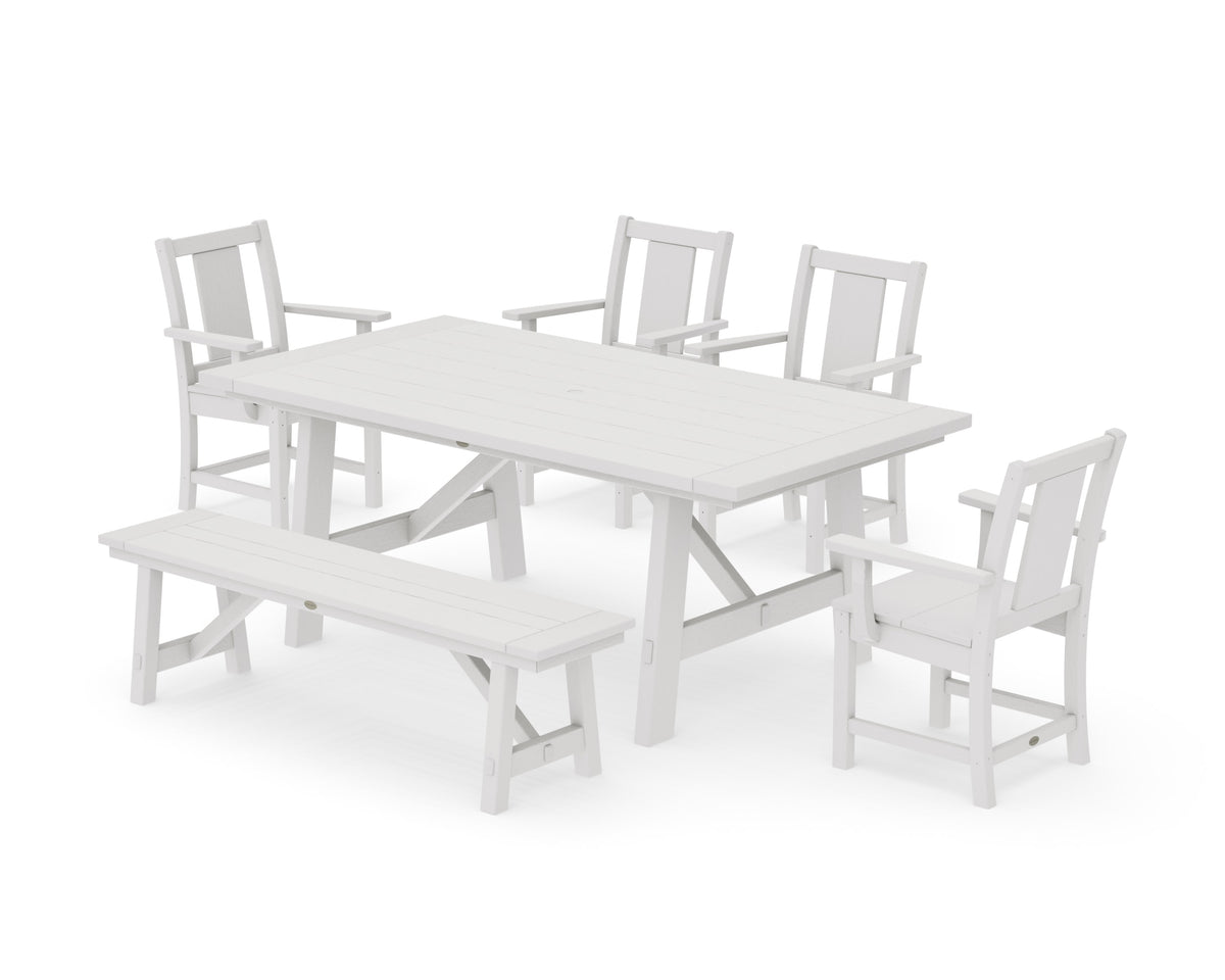 POLYWOOD Prairie 6-Piece Rustic Farmhouse Dining Set with Bench in Vintage White