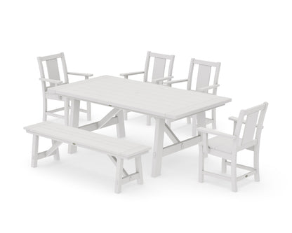 POLYWOOD Prairie 6-Piece Rustic Farmhouse Dining Set with Bench in Vintage White