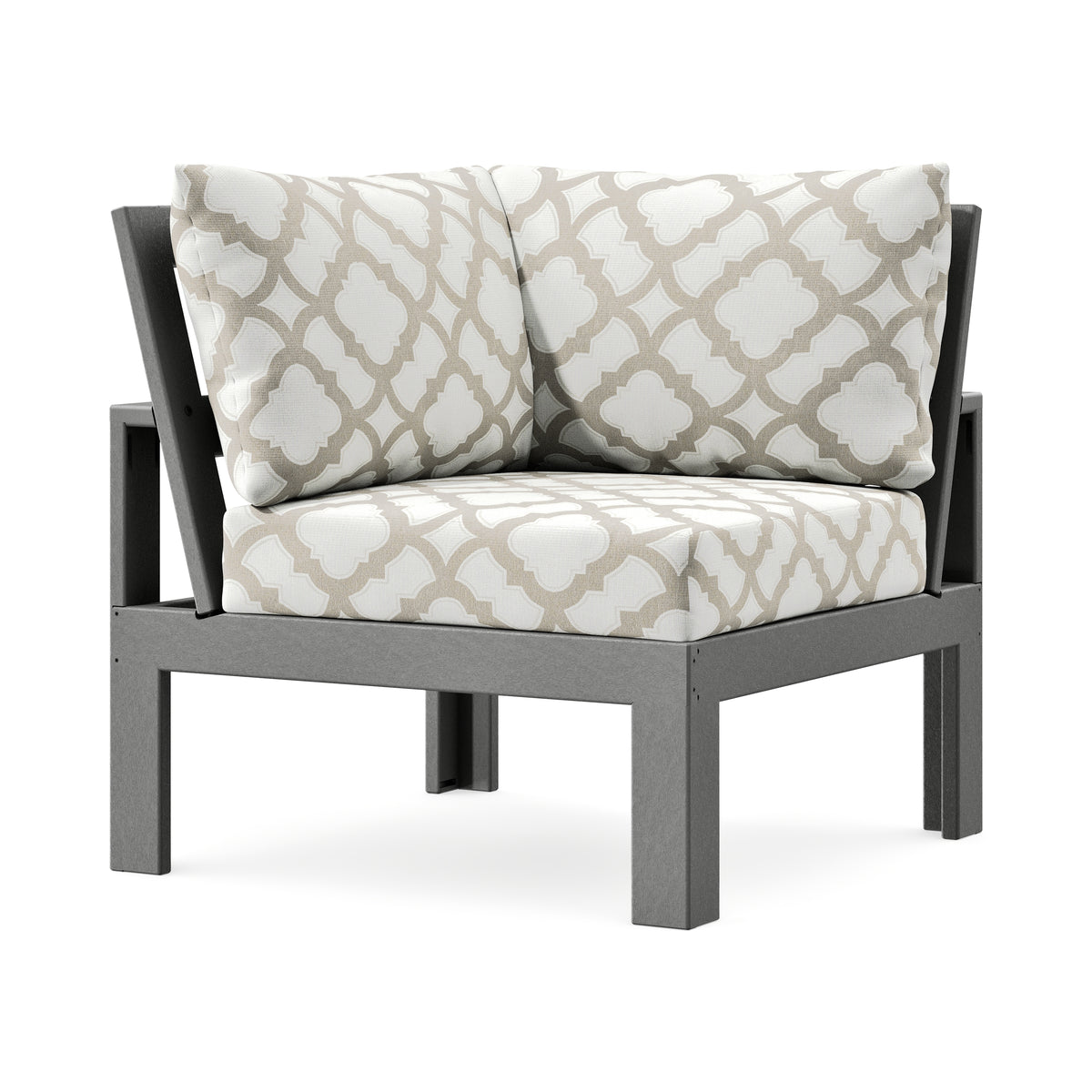 POLYWOOD Modular Corner Chair in Slate Grey / Trellis Dune Burlap