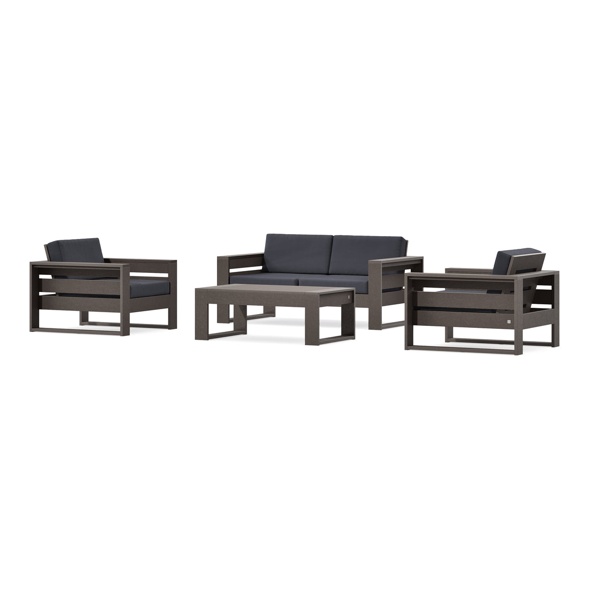 POLYWOOD PW Designer Series Latitude 4-Piece Lounge Loveseat Set in Vintage Coffee / Midnight Linen